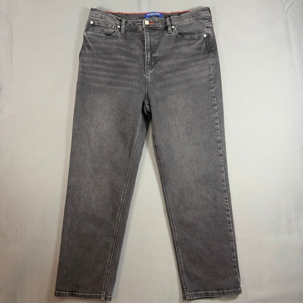 SCOTCH & SODA Amsterdam Womens Size 16 High Rise Straight Leg Jeans Washed Black